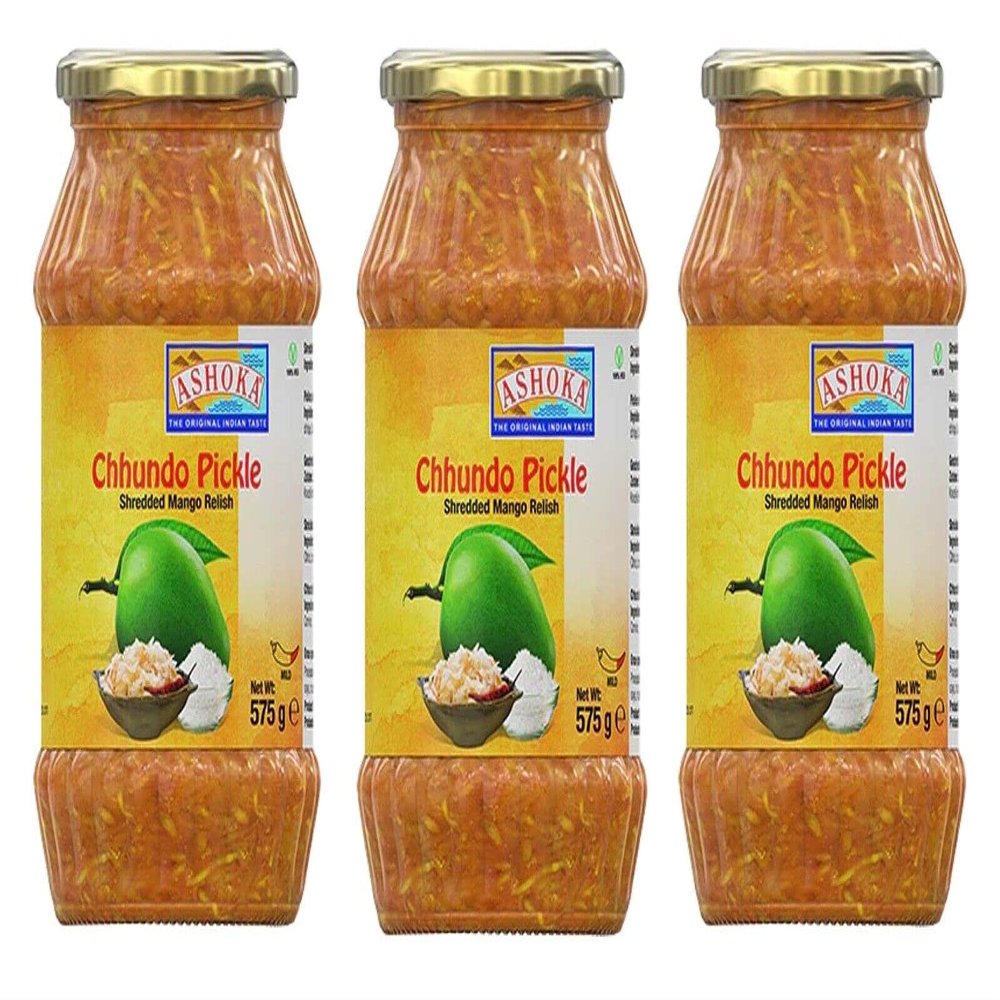 Ashoka Shredded Mango Pickle (Chundo) 575g (Pack of 3)- Perfect as a Side Condiment for Any Indian Dish - Eaten With Indian Dinner or With Indian Breakfast