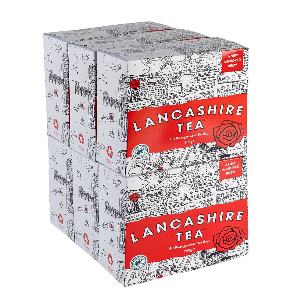 Lancashire Tea 6 x 80 Tea Bags (480 Biodegradable Bulk Black Tea Bags) for Catering, Sharing, Office Tea Breaks - 100% Rainforest Alliance Certified