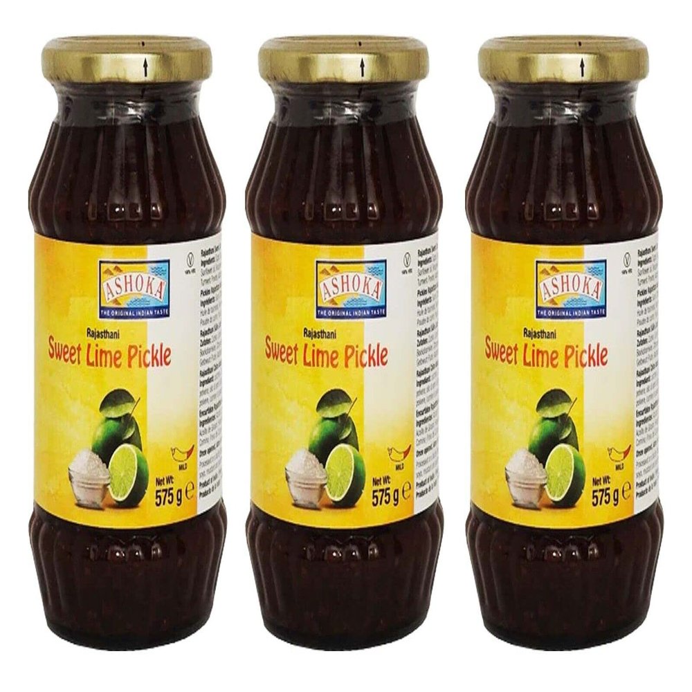 Ashoka Rajasthani Sweet Lime Pickle 575g (Pack of 3)- Perfect as a Side Condiment for Any Indian Dish - Eaten With Indian Dinner or With Indian Breakfast