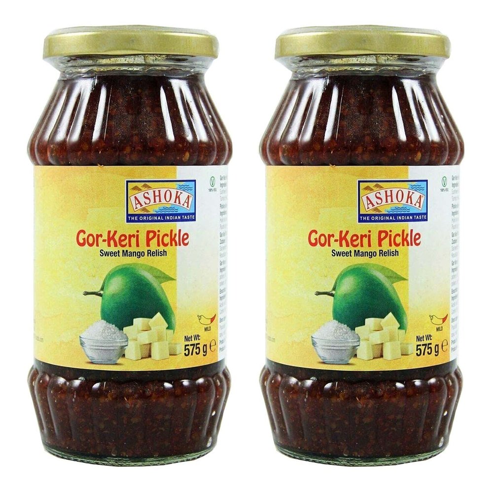 Ashoka Gor-Keri (Sweet Mango Pickle) 575g (Pack of 2)- Perfect as a Side Condiment for Any Indian Dish - Eaten With Indian Dinner or With Indian Breakfast
