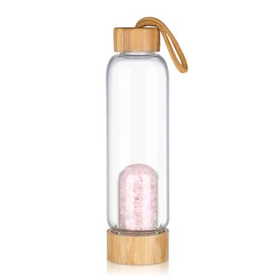 600 Ml Natural Crystal Water Bottle Quartz Elixir Quartz Crystal Energy Water Bottle Natural Crystal Point Healing Crystal Infused Gemwater Bottles Gravel Stone Cup (Color : Pink Crystal Gravel)