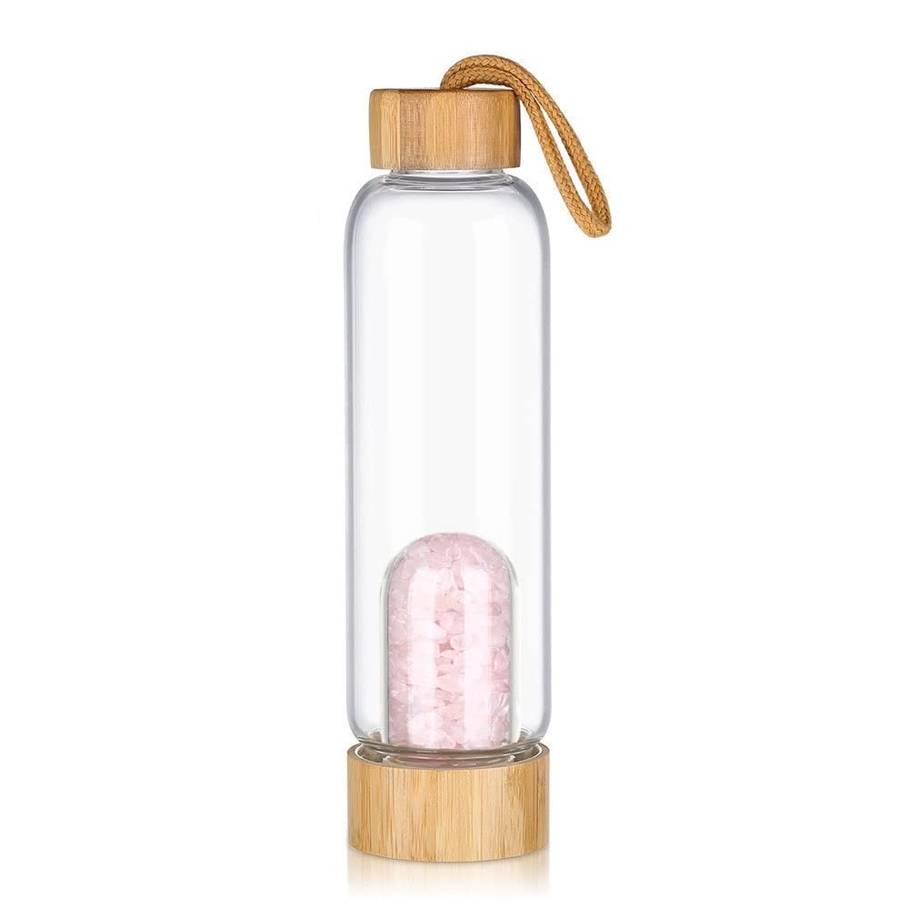 600 Ml Natural Crystal Water Bottle Quartz Elixir Quartz Crystal Energy Water Bottle Natural Crystal Point Healing Crystal Infused Gemwater Bottles Gravel Stone Cup (Color : Pink Crystal Gravel)