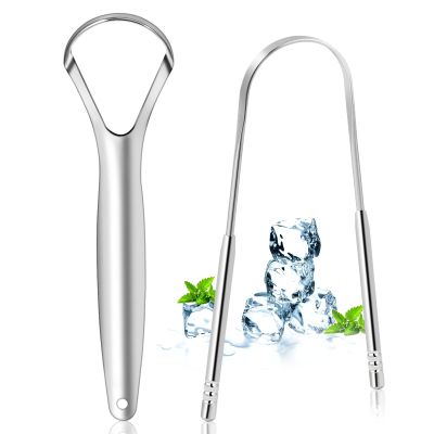 Brencco 2 Tongue Cleaner Stainless Steel Tongue Scraper, Tongue Brush for Mouth Cleaning, Recyclable, Easy to Clean, Environmentally Friendly and Practical