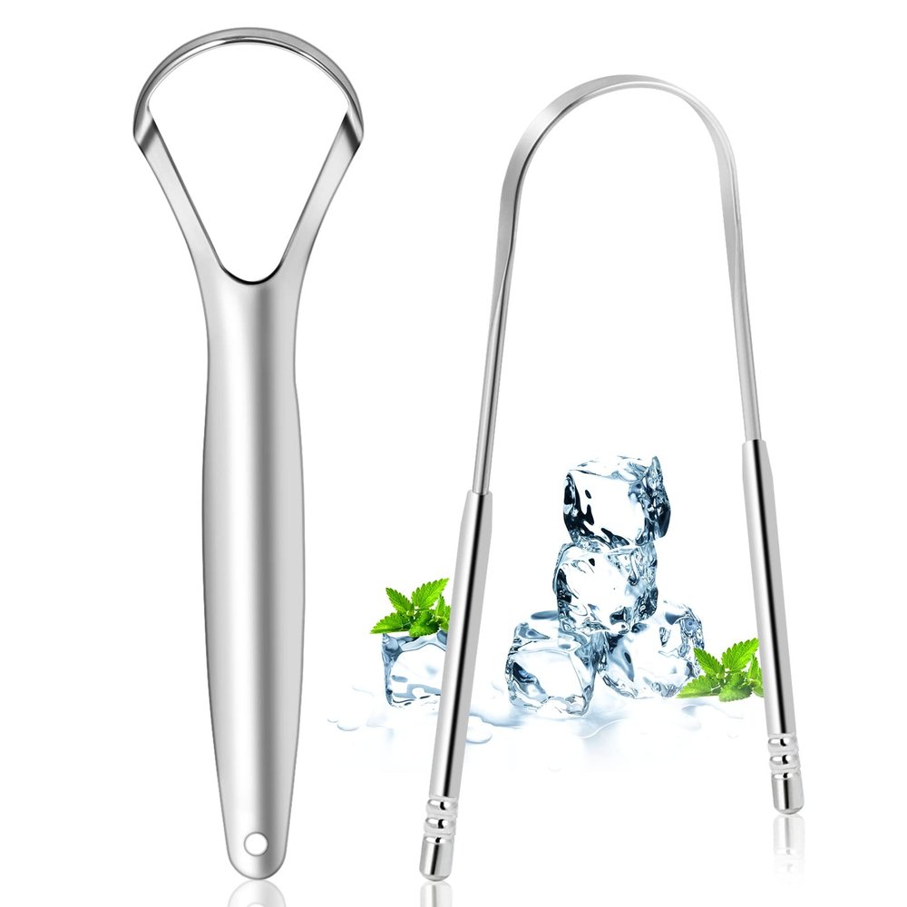 Brencco 2 Tongue Cleaner Stainless Steel Tongue Scraper, Tongue Brush for Mouth Cleaning, Recyclable, Easy to Clean, Environmentally Friendly and Practical
