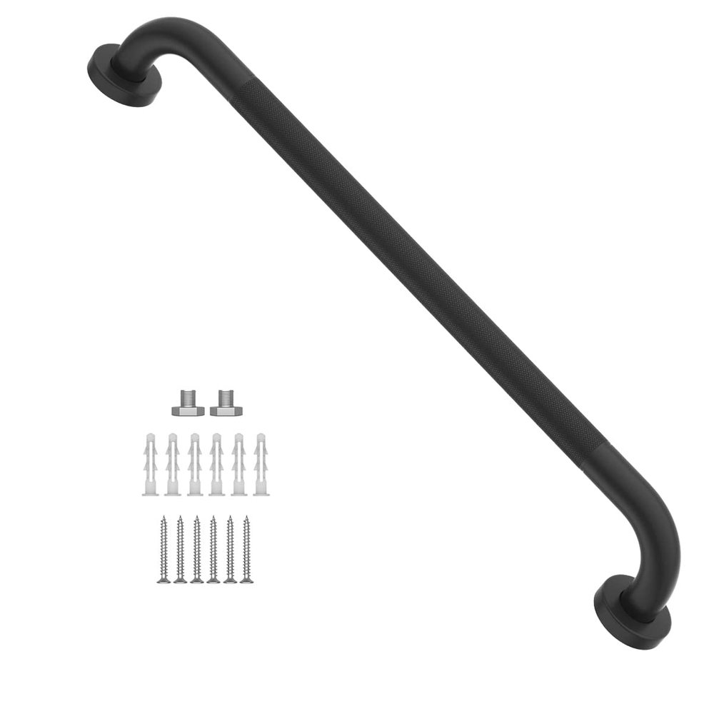 1 Pack Black 24 Inch Anti Slip Shower Grab Bar,Munzong Stainless Steel Bathroom Grab Bar,Knurled Bathroom Balance Bar,Safety Handrail Support,Handicap Injury Elderly Senior Assist Bath Handle