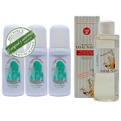 3X 60ml Sindolor Roll-on Gel Cold Heat Therapy Fast Acting for Muscle Joint & Back Pain 1x 140ml Plant Based Aromatherapy Massage Oil Soothing Cruelty Free with Natural Herbal Ingredients