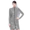 6XL Plus Size Women Sexy High Neck Zipper Front Midi Dress Long Sleeve Faux Leather Bodycon Dress Party Club Wear,Gray,6XL view 1