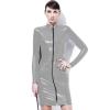 6XL Plus Size Women Sexy High Neck Zipper Front Midi Dress Long Sleeve Faux Leather Bodycon Dress Party Club Wear,Silver,L view 1