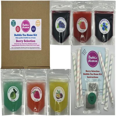 Fruity Berry Selection Boba Bubble Tea Make at Home Kit 6-12 Extra Large Drinks