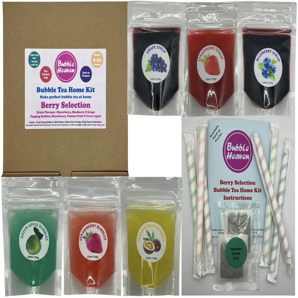 Fruity Berry Selection Boba Bubble Tea Make at Home Kit 6-12 Extra Large Drinks
