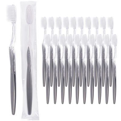 Grey Handle Toothbrush, Bulk Disposable Toothbrushes Individually Packaged for Travel, Hotel (100)