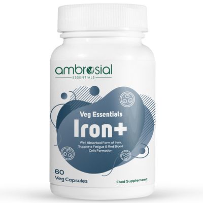 Ambrosial Iron Capsules 25mg - High Strength Iron Supplements for Women & Men - Blood Support for Tiredness & Fatigue - Non-Constipating, Enhanced Absorption - Vegan, Gluten Free - 60 Iron Capsules