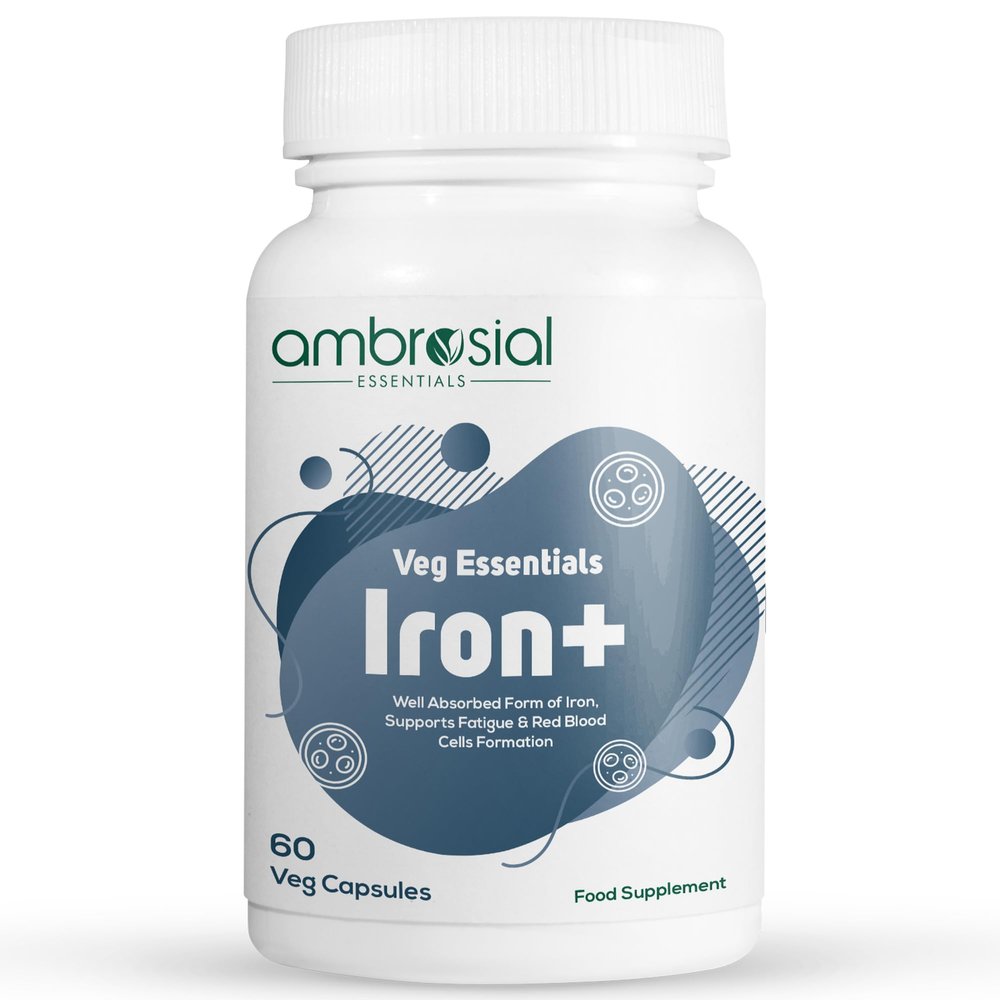 Ambrosial Iron Capsules 25mg - High Strength Iron Supplements for Women & Men - Blood Support for Tiredness & Fatigue - Non-Constipating, Enhanced Absorption - Vegan, Gluten Free - 60 Iron Capsules
