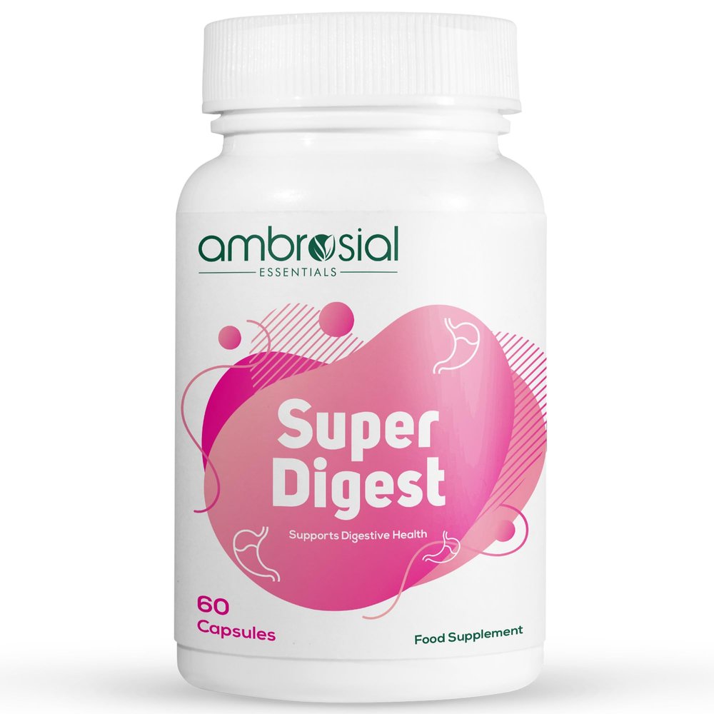 Ambrosial Super Digest  Advanced Digestive Enzyme Supplement with Betaine HCl, Pepsin, Ox Bile & L-Glutamic Acid  Gut Health & Nutrient Absorption Support  GMP-Certified, 60 Capsules (2 Months)
