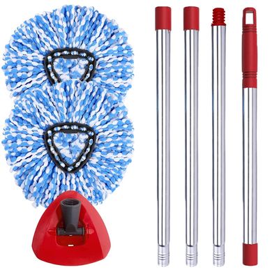ANREKEYH Spin Mop Head, Base, Handle Replacement for O-ceda EasyWring RinseClean Microfiber Spin Mop, 2 Microfiber Mop Refills, 1 Triangle Mop Head Cover and 30-58in Mop Handle (Blue (2-Tank System))