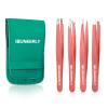 Tweezers Set, 4Pcs Tweezers for Women with Travel Leather Case, Professional Stainless Steel Eyebrows Tweezers, Great Precision Tweezers for Ingrown Hair, Facial Hair, Splinter Removal(Pink) view 1