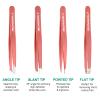 Tweezers Set, 4Pcs Tweezers for Women with Travel Leather Case, Professional Stainless Steel Eyebrows Tweezers, Great Precision Tweezers for Ingrown Hair, Facial Hair, Splinter Removal(Pink) view 3