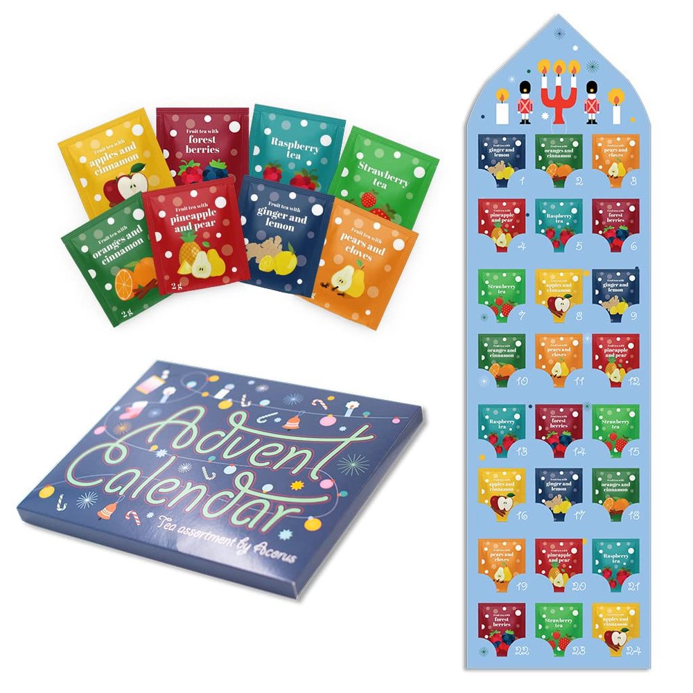 Acorus Tea Advent Calendar 2025 Women and Men, 24 Advent Calendar Tea Bags Individually Wrapped for Christmas Countdown, Fruit Tea Advent Calendar 2025, 8 Christmasy flavors