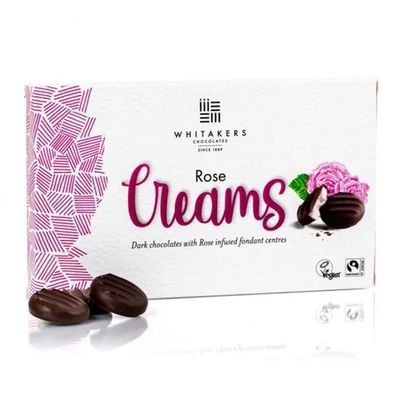 Dark Chocolate Rose Fondant Creams 150g | Floral Cream Chocolates | Rose Flavour Centre | 55% Cocoa Dark Chocolate | Luxury Gift Chocolates | Whitakers Chocolates