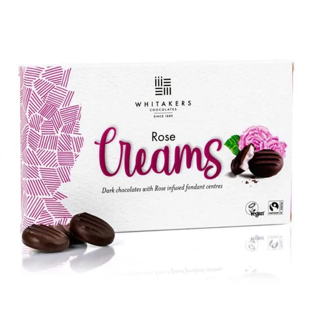 Dark Chocolate Rose Fondant Creams 150g | Floral Cream Chocolates | Rose Flavour Centre | 55% Cocoa Dark Chocolate | Luxury Gift Chocolates | Whitakers Chocolates