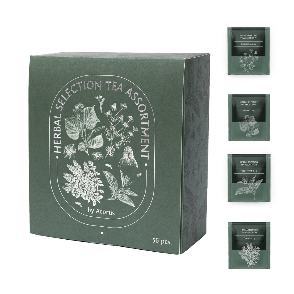 ACORUS | Herbal Selection Tea Assortment | Natural Tea Gift Set of 4 Flavours | Discover The Quality Of Teas | Gift Set For Various Occasions | Large Selection - 56 Herbal TeaBags