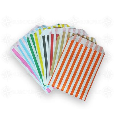 100 (3.89 Just )- Striped Candy Paper Bags for Sweet Flavor Buffet Wedding Cake Gift Shop (5'' X 7'') (Assorted, Qty: 100 Bags)