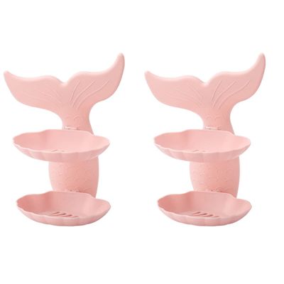 Zerodeko 2pcs Double Plastic Soap Dish Holder Wall Mounted Fish Tail Shape Design for Bathroom Shower Rack Draining