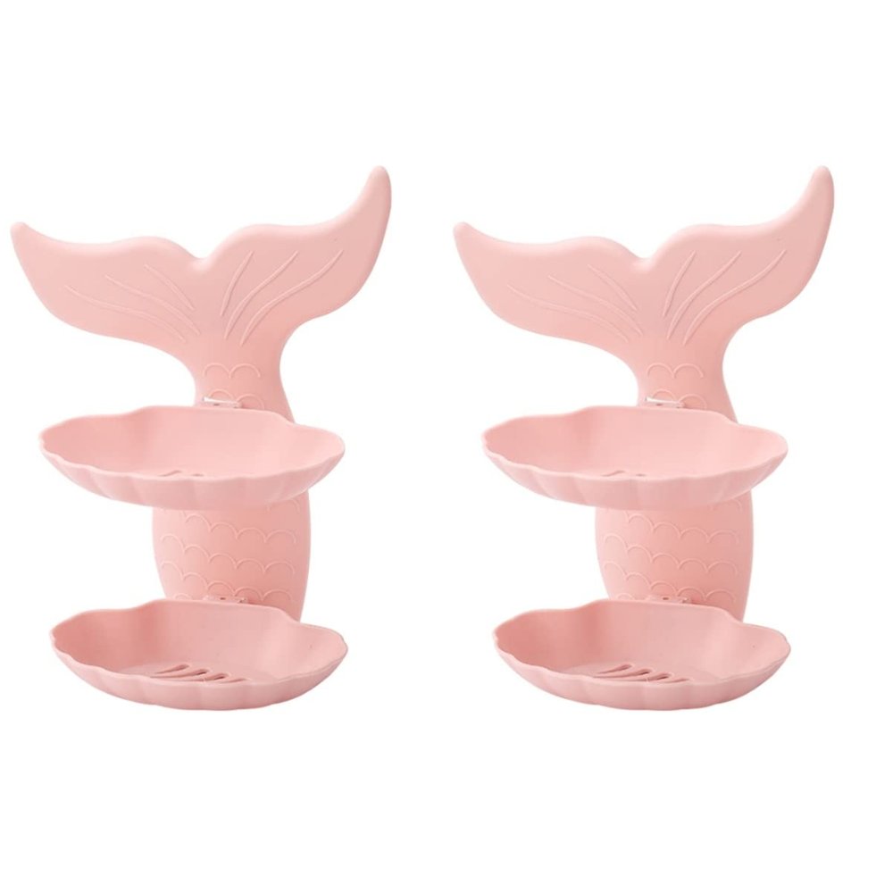 Zerodeko 2pcs Double Plastic Soap Dish Holder Wall Mounted Fish Tail Shape Design for Bathroom Shower Rack Draining