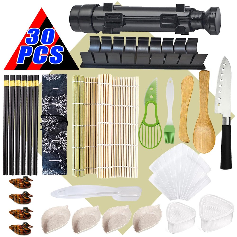Niantime Sushi Making Kit, Complete 30-in-1 for Beginners - Includes Chef Knife, Bamboo Mats, Sushi Mold, Bazooka Roller & Temaki Mats