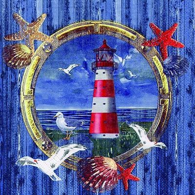 20 Napkins Lighthouse in Porthole | Maritime | Sea | M?we | Lake | Table Decoration | Decoupage | Napkin Technology 33 x 33 cm