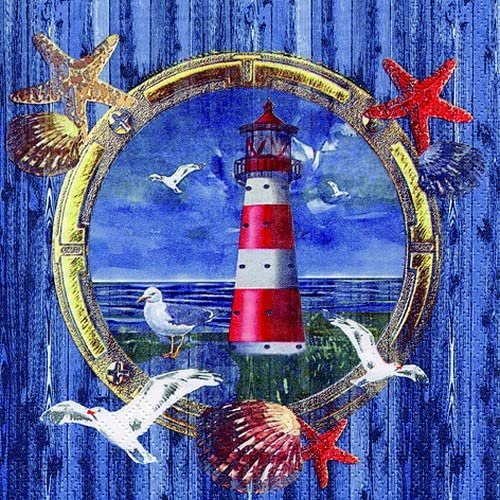 20 Napkins Lighthouse in Porthole | Maritime | Sea | M?we | Lake | Table Decoration | Decoupage | Napkin Technology 33 x 33 cm