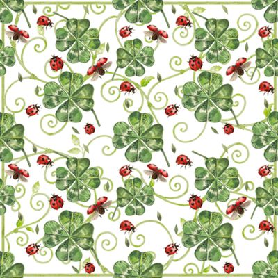 20 Napkins Ladybird Fly Around Clover Leaves | Good Luck | Garden | New Year | Table Decoration | Decoupage | Napkin Technology 33 x 33 cm