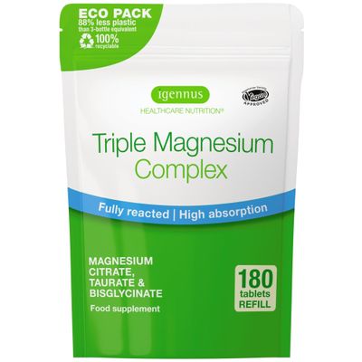 Igennus Superior Triple Magnesium Complex, 90 Servings, 2000mg Glycinate, Citrate & Taurate, Clean Label & Chelated, 262mg Elemental Magnesium, Vegan, 180 Tablets for Women & Men