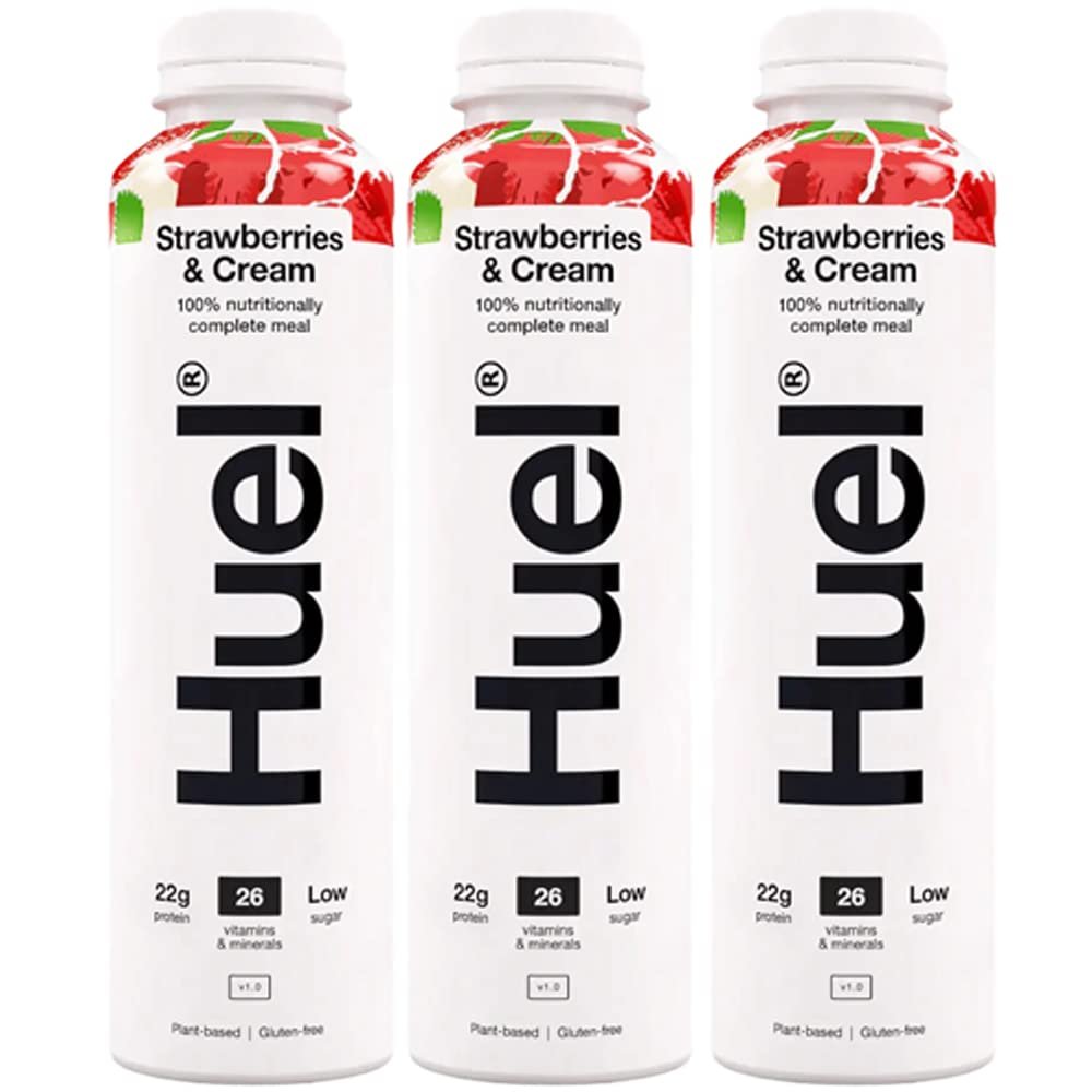 3 x 500ml Vegan Strawberries & Cream Fruit Drink Natural Smoothie Meal Vitamins Minerals Low Sugar Protein Juice