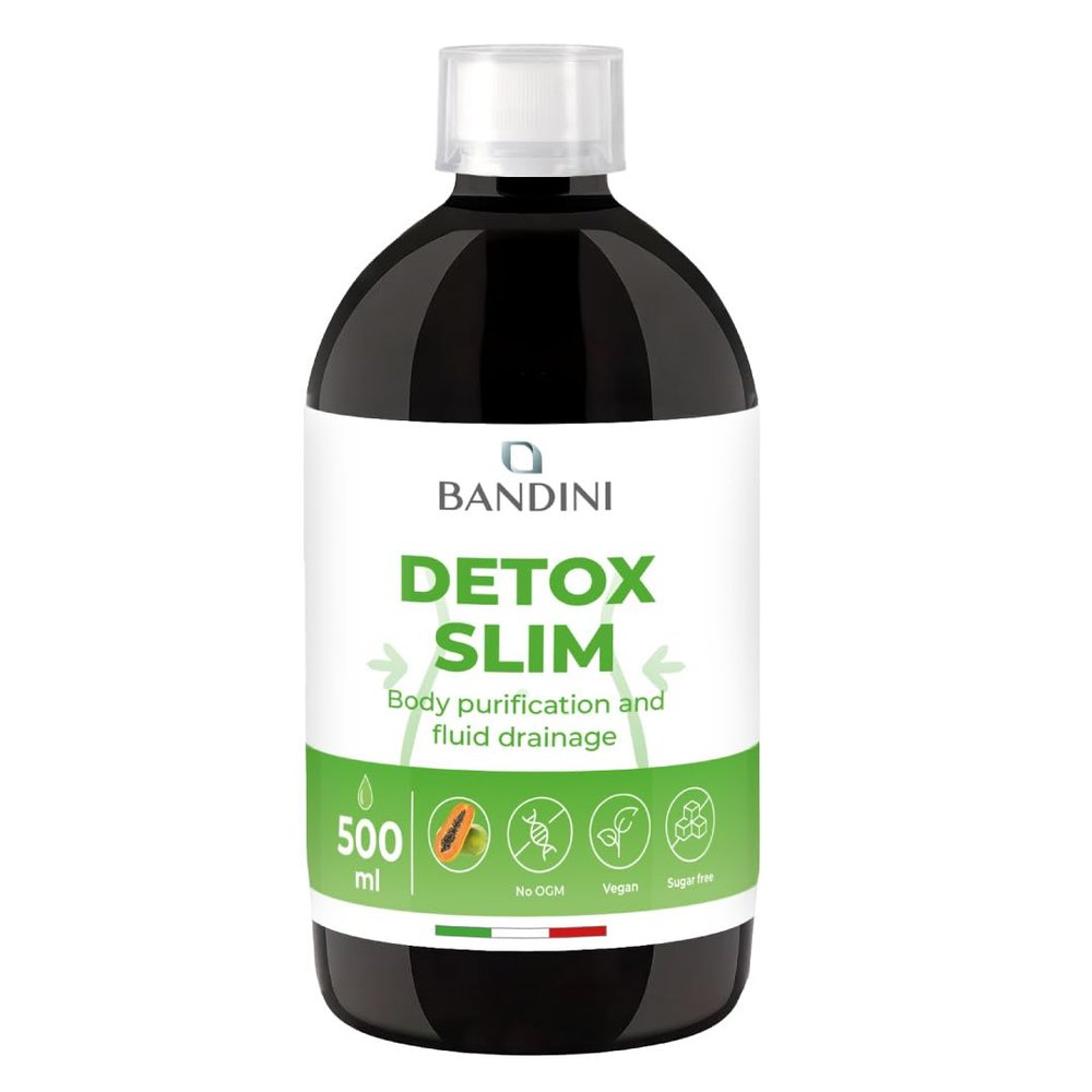 Bandini Detox Slim 500ml Liquid Draining, Digestive, Antioxidant, with 7 Plant Extracts: Green Tea, Dandelion, BlackBerry, Pilosella, Birch and Papaya, 100% Vegan