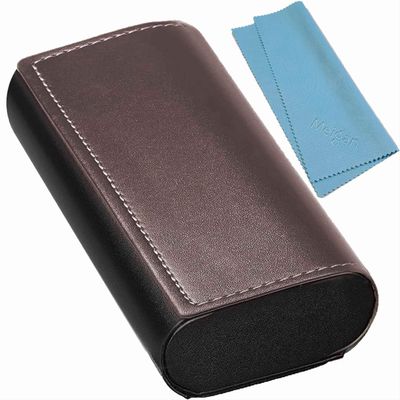 Double Glasses Case Aluminum Hard Shell Faux Leather for Men, Women | for Reading Glasses and Sunglasses etc., Leather, Large