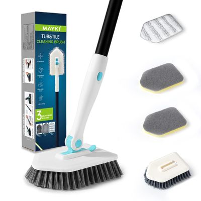 3-In-1 Shower Cleaning Brush with 51'' Long Handle, Fixable Bathroom Cleaning Brush, Long Handled Scrubbing Brush for Bathroom Tile, Adjustable Bathroom Cleaning Products by MAYKI