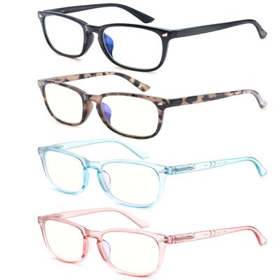 MODFANS (Blue Light Blocking) Reading Glasses Women/Men,4 Pairs Oversized Reading Glasses (Anti-Blue Light) with Glasses Pouch