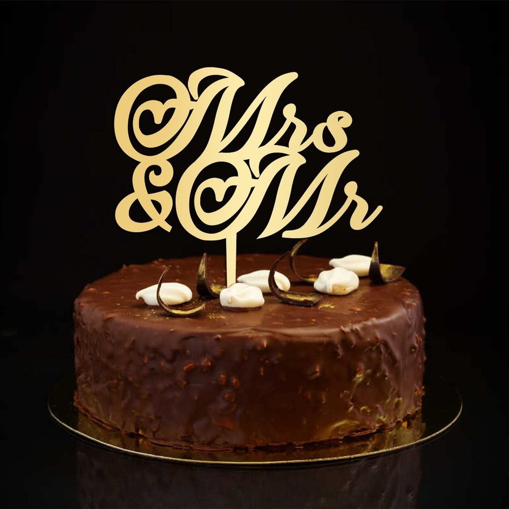 Gold Mrs & Mr Cake Toppers Personalized Silhouette Funny Bride & Groom Cake Topper For Engagement Bride to Be Party Supplies Bridal Shower Gifts For Him/Her 6inch