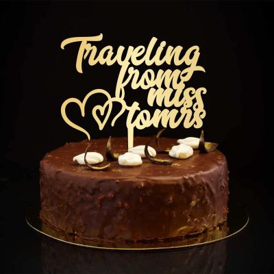Traveling From Miss To Mrs Cake Toppers Personalized Mr & Mrs Wedding Cake Topper Silhouette Personalized Bride And Groom Cake Topper For Wedding Engagement Cake Decorations Engagement Gift Gold