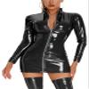 Maeau - Women Catsuit Latex Playsuit Patent Leather Bodysuit Lingerie Jumpsuit Bodycon Dress Cosplay Party Clubwear Dancewear - Black view 1