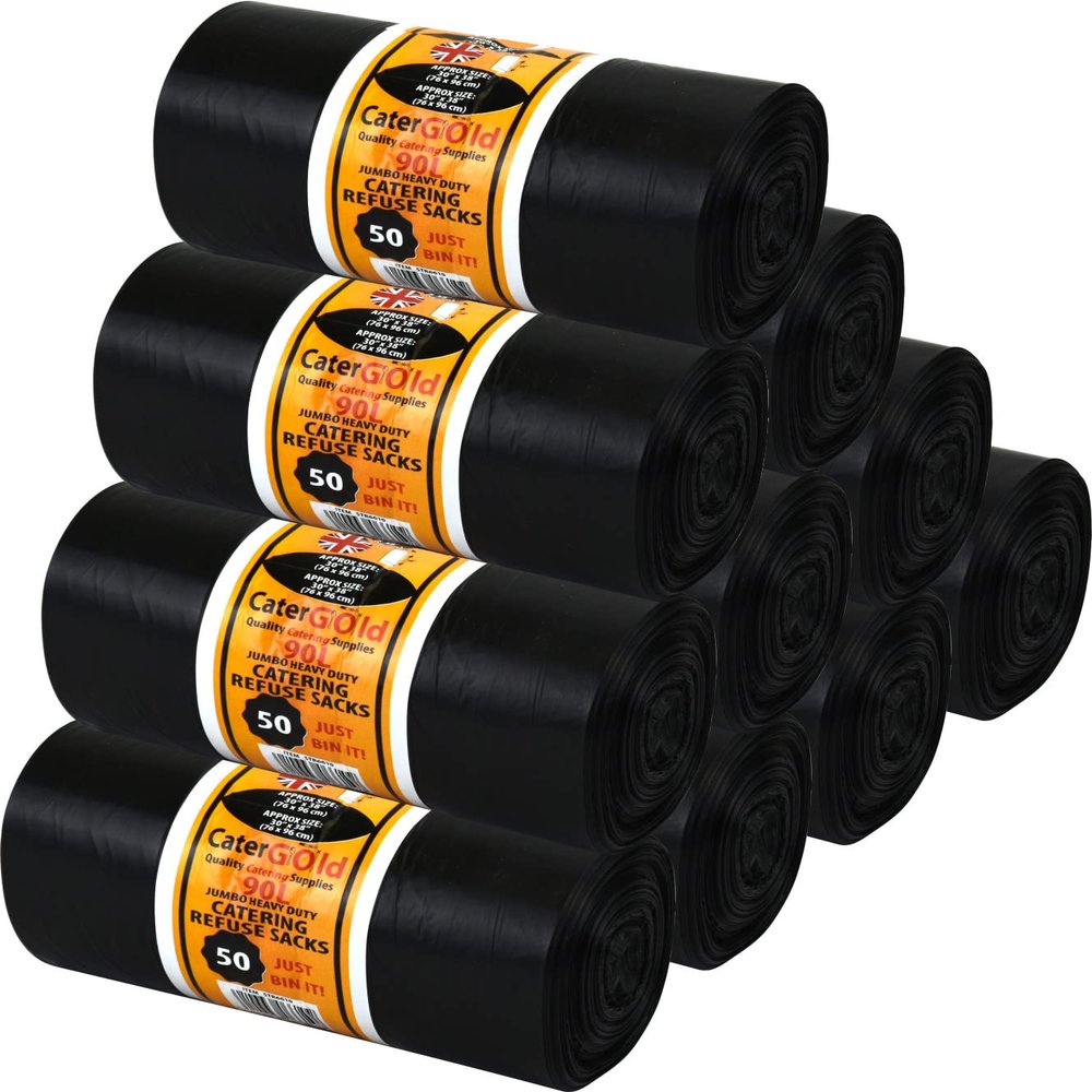 10x Large Heavy Duty Bin Bags Bin Liners Rubbish Bags (90L 50pk)