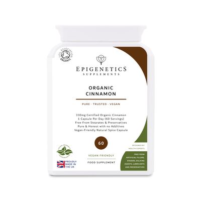 Organic Cinnamon 330mg | Natural Cinnamomum Zeylanicum Herb Supplement | 60 Vegan Friendly Capsules UK Made | 1 Capsule Daily (2 Month Supply)