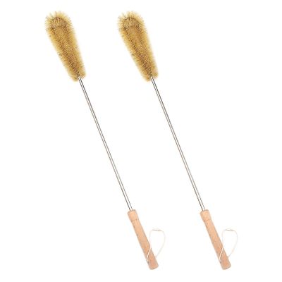 UPTALY 24 inch Long Handled Brush for Cleaning (2 pcs Bristle), Beech Wood Handle, Extra Long Bottle Brush with Lengthened Stainless Steel Pole, for Tall bottle, Gallon Water Jug, Big Vessels