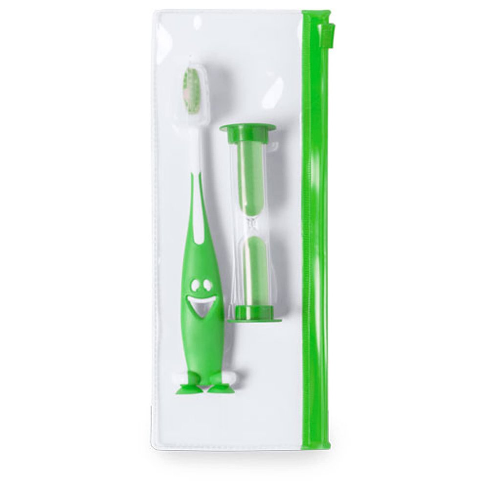 Children's Hourglass Sand Clock Case Set with Toothbrush (Green)