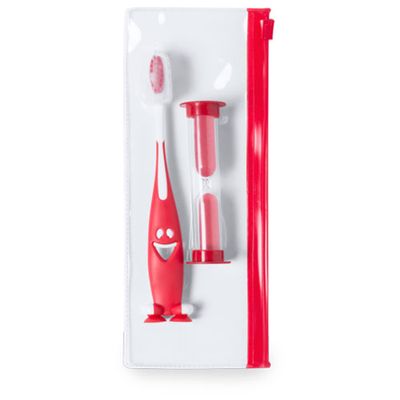 Children's Hourglass Sand Clock Case Set with Toothbrush (Red)
