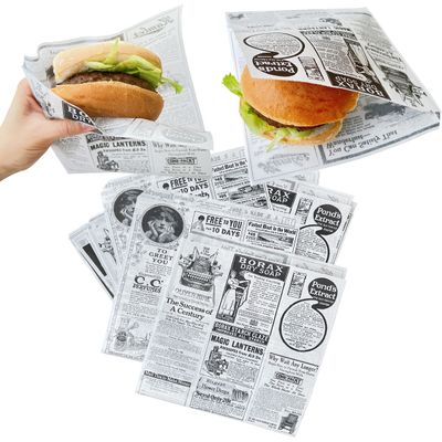 Tocnvoe - 200 pcs Greaseproof Paper for Food, Old Newspaper Pattern, 19X17 cm, Paper Bag, Wrap Bag, Durable, Moisture and Grease Resistant, for Sandwiches, Hamburgers, Snacks