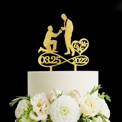 His And His Elegant Cake Topper - Groom And Groom - Personalized Two Guys Wedding Cake Topper Wedding/Aniversary /Engagement Gifts