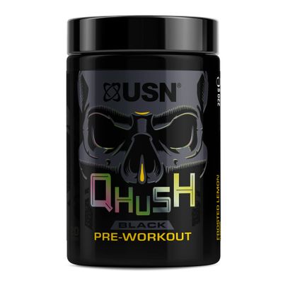 USN Qhush Black Frosted Lemon Pre Workout 220G: Explosive Energy Drink PowderHigh Caffeine Energy Supplement With Vitamin B6 Complex For Focus And Performance