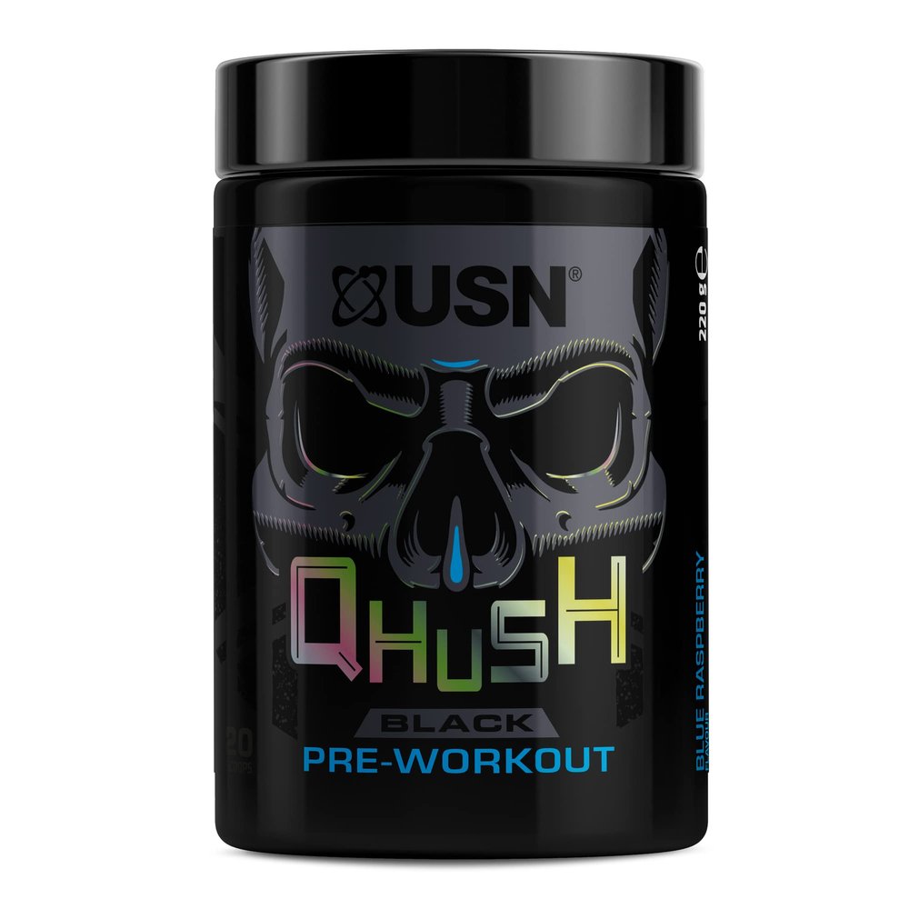 Qhush Black Blue Raspberry Pre Workout 220G: Explosive Energy Drink PowderHigh Caffeine Energy Supplement With Vitamin B6 Complex For Focus And Performance